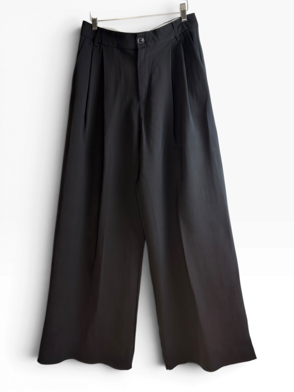 Zara Black Pleated Wide-Leg Trousers Lyocell Blend Black Size M - Picture 2 of 8